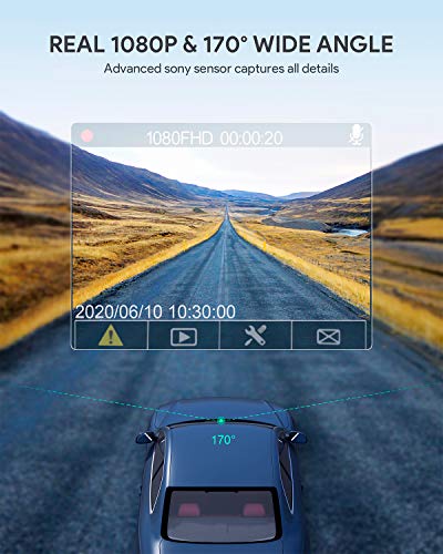 AUKEY Dash Cam FHD 1080p Car Camera Supercapacitor 170 Degree 6-Lane Wide Angle Lens Dashboard Camera Recorder with G-Sensor, WDR and Motion Detection