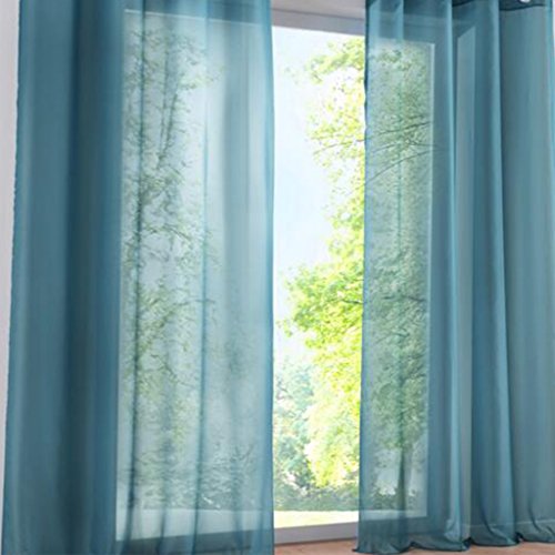 SIMPVALE 2 Pcs Voile Rideaux Transparent a Passant Rideaux Fenetre Balcon en Tulle Largeur 140cm Bleu Hauteur 145cm
