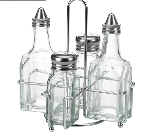 Chabrias Traditional Cruet Set & Holder Vinegar & Oil Dispenser 5oz / 140ml, Salt & Pepper Shaker, Cafe's, Restaruants, Pubs,