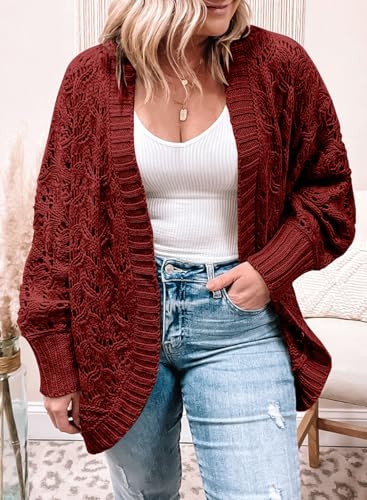 Image of Eytino Womens Plus Size Crochet Cardigan Sweater Long Sleeve Hollow Out Open Front Cardigans Outwear(1X-5X)
