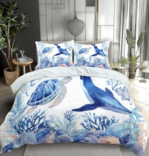 Housse de couette 2 personnes fermeture eclair motif ocean bleu - 2