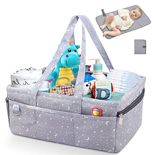 Image of Large Baby Diaper Caddy Organizer with Nappy Changing Pad, Table, Car Storage Diaper Holder – Baby Organizer Basket for Nursery Shower Gift Bag for Boy & Girl