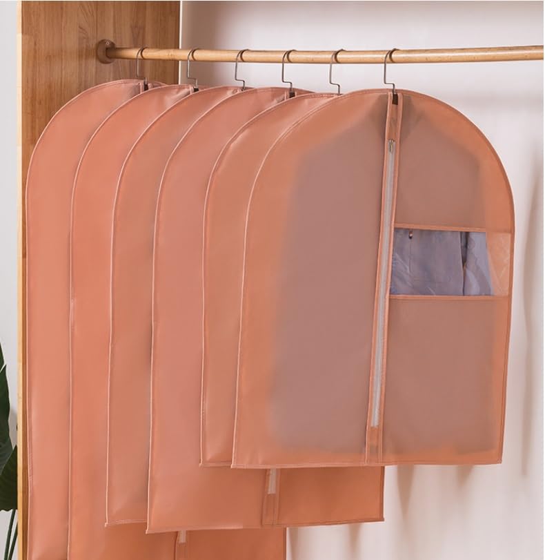 Habrur Clothes Cover 5 Pack Foldable Garment Bag with Clear Window Garment Bag for Travel Closet Suit Bags (Color : Pink, Size : 60 * 120cm)4