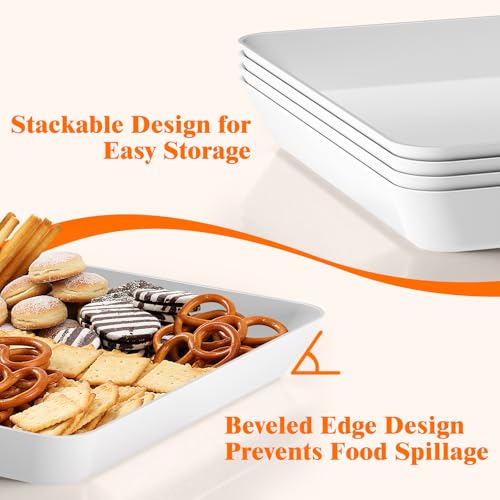 SpaceTrove 8-Pack Serving Tray Set, Reusable Plastic Serving Platter for Party Supplies, Entertaining, Grilling Accessories, Stackable Kitchen Snack Box Container for Dessert, Fruit, Cookie, (White) by SpaceTrove - Image 3