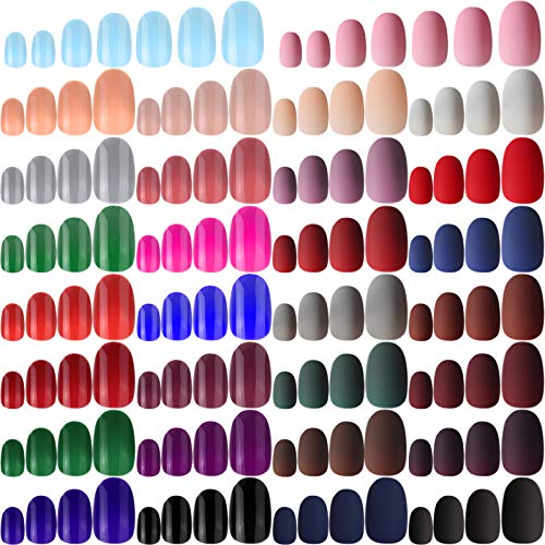 720 Pieces 30 Sets Short Oval Press on Nails False Nail Tips Gloss Short Oval Fake Nails Matte Short Oval Artificial Nails for Nail Salon Art DIY Decoration Supplies, 2 Styles (Dark Colors)