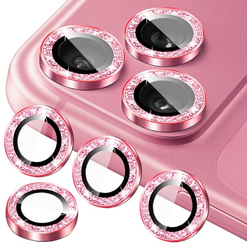 YWLOPT Compatible with iPhone 17, 17 Pro, 17 Pro Max Camera Lens Protector Glitter, (3+1 Pack) Bling Sparkle Camera Cover for Women Cute, Anti-Scratch & Case Friendly, Pink