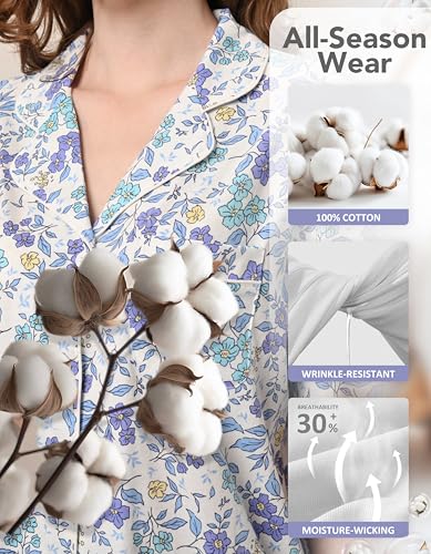 Image of NAP BOUND 100% Cotton Women's Pajama Sets Short Sleeve Button Down Soft Pjs 2 Piece Lounge Set with Pocket Nightwear XS-XXL