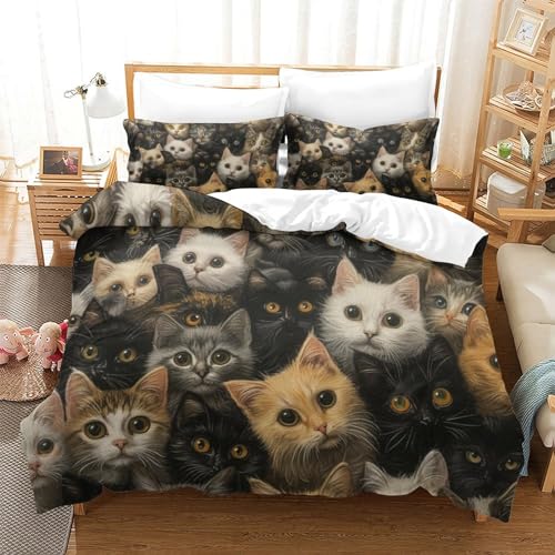 Housse de couette chat 3D parure de lit microfibre zippée pour chambre adolescent - 2