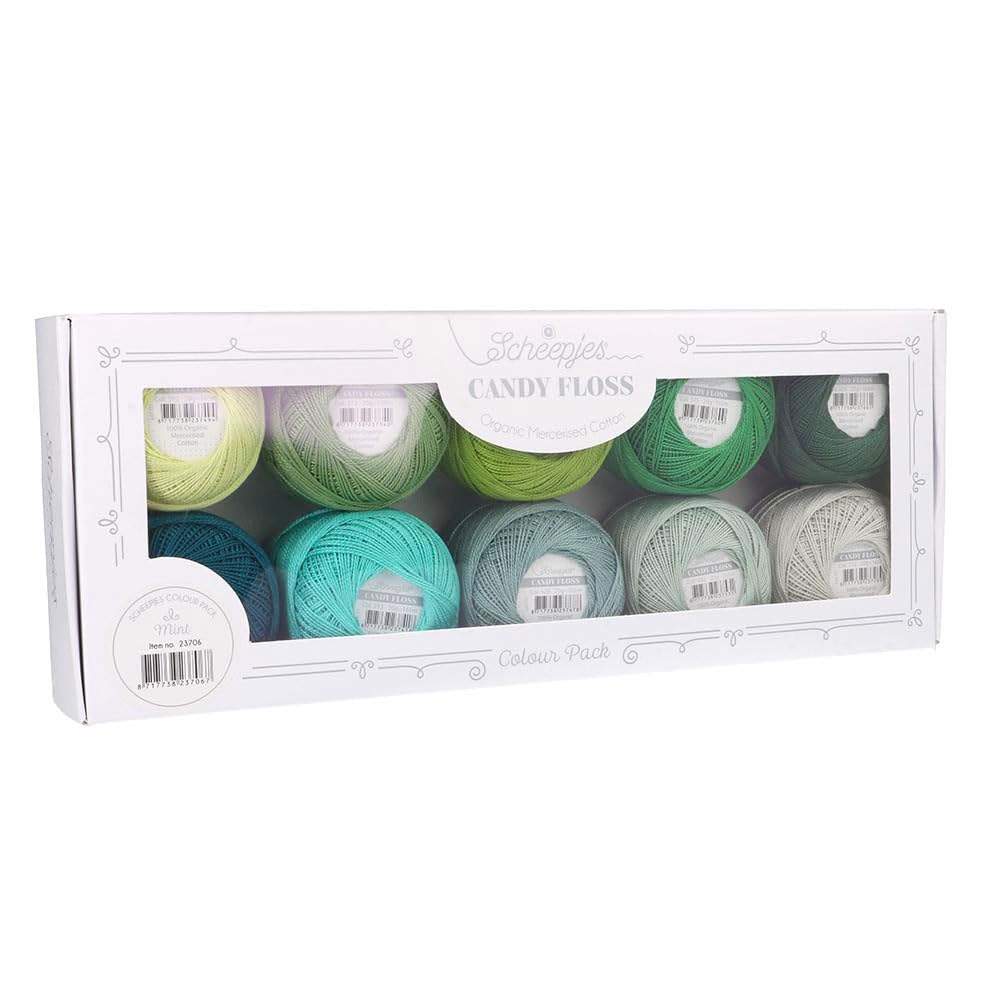 Scheepjes - Scheepjes Candy Floss Mint Organic Mercerised Cotton Yarn Colour Pack - 10x20g