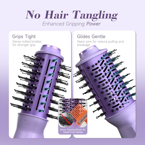 Image of PRITECH Auto Dual Voltage Hair Dryer Brush for Travel,Ionic Hair Styler | 110-240V Mini Hot Air Brush,Blow Dryer Brush in one,Volumizer Straightener Curler,Compact Lightweight Portable,Purple