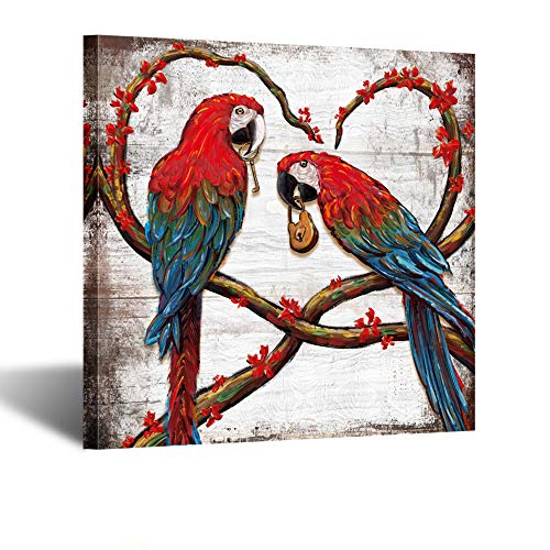 Kreative Arts Original Artwork Abstract Macaw Parrot Sitting On Tree Branch Lovebirds Animals Picture Canvas Print Wall Art Painting For Living Room Home Decorations 24X24 #TOP10