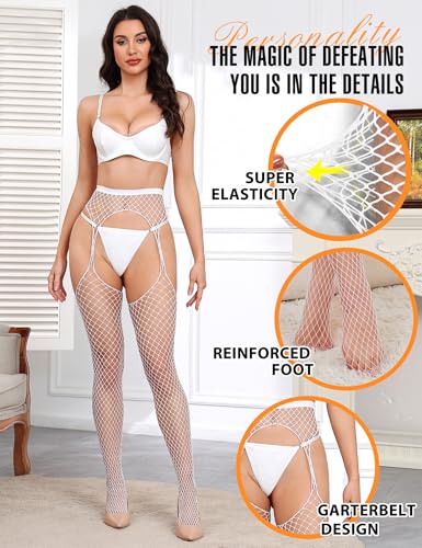 Image of RSLOVE Women's Fishnet Suspender Stockings - High Waist Fishnet Tights Sexy Lingerie for Intimate & Daily Wear