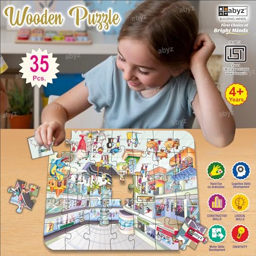 Image of ABYZ Wooden Jigsaw MALL Puzzles 35pcs for Kids of Age 4-6 Years