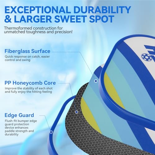 Image of AOBORTY Pickleball Paddles 4 Pack - USAPA Light Graphite Premium Rackets Fiber Face & Polymer Honeycomb Core Pickleball Set with 4 Outdoor Indoor Balls Including Portable Carry Bag