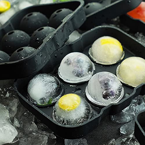 Image of Ice Cube Trays Silicone, Sphere Ice Ball Maker with Lid for Whiskey and Cocktails & Bourbon, Reusable and BPA Free