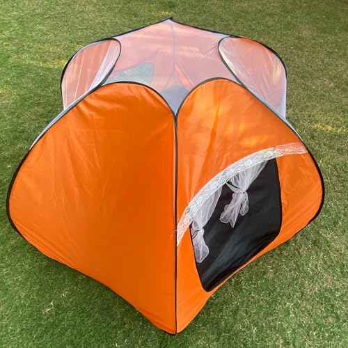 Image of SILVER SHINE Foldable Kids Play Tent House | Pop-Up Indoor & Outdoor Playhouse for Boys & Girls (Up to 10 Years) | Multi-Purpose Tent with Mosquito Net & Fun Orange Star Theme | Multicolor