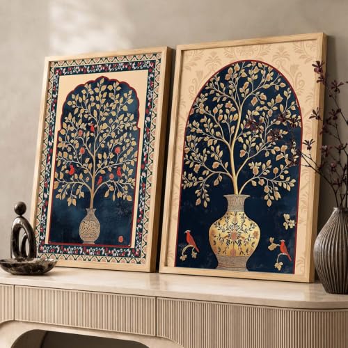 Image of kotart - Pichwai Art Painting for Wall Decoration Wall Poster With frames Traditional Indian Wall Art Madhubani Paintings for Living Room Framed Wall Painting for Home Room Bedroom Office Wall Decor Wall Paintings For Home Decoration Indian Wall Art Home Decor Frames set of 2 (Art 4, (19x25 inch), Framed)