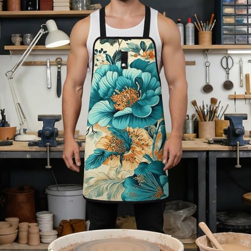 Delantal tipo bolsa con patrón floral retro y ajuste rápido miniatura 4