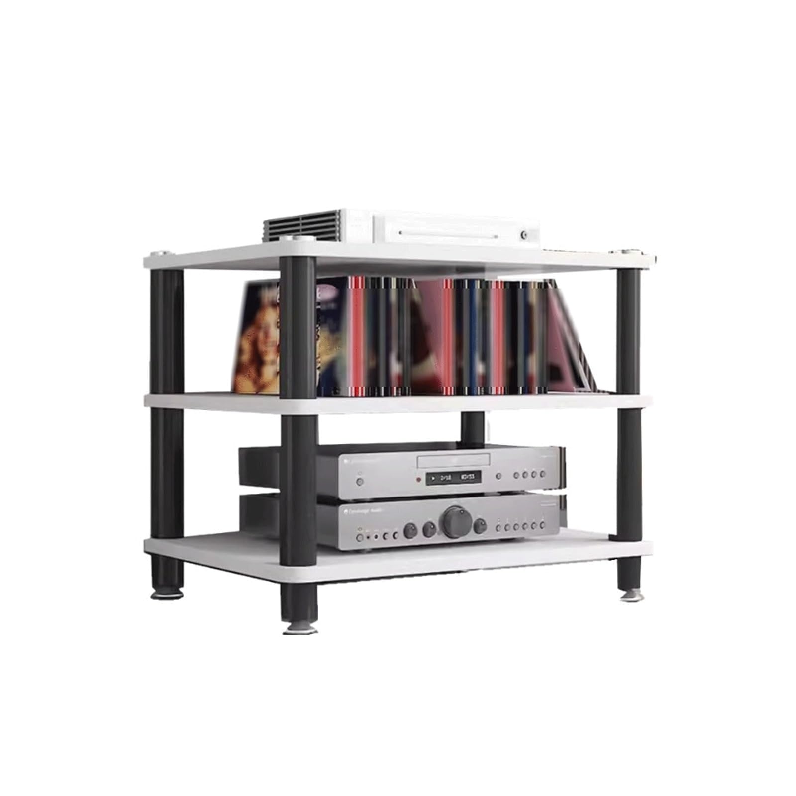 Audiowizualny stojak na media, wielowarstwowa półka HiFi, odtwarzacz płyt drewnianych, wieża audio ze stalową rurą, otwarta półka do przechowywania stereo dla z