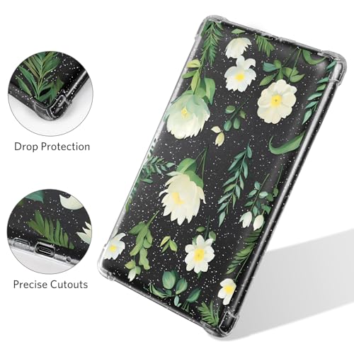 Image of CoBak Case for 6 inch E-Reader Cases (2024 & 2022, 11th Gen) - Ultra-Slim Soft TPU Transparent Cover?Lightweight & Durable Protector,Green Flowers