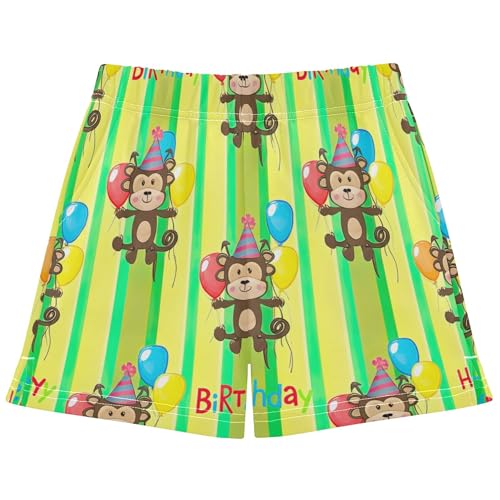 Girls Athletic Shorts Funny Monkeys Yellow Green Comfy Casual Summer Activewear Kids Pajama Sleep Shorts, X-Small