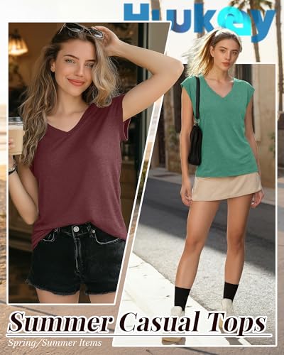 Image of Huukeay 3 Pack Women's V Neck Cap Sleeve T Shirts