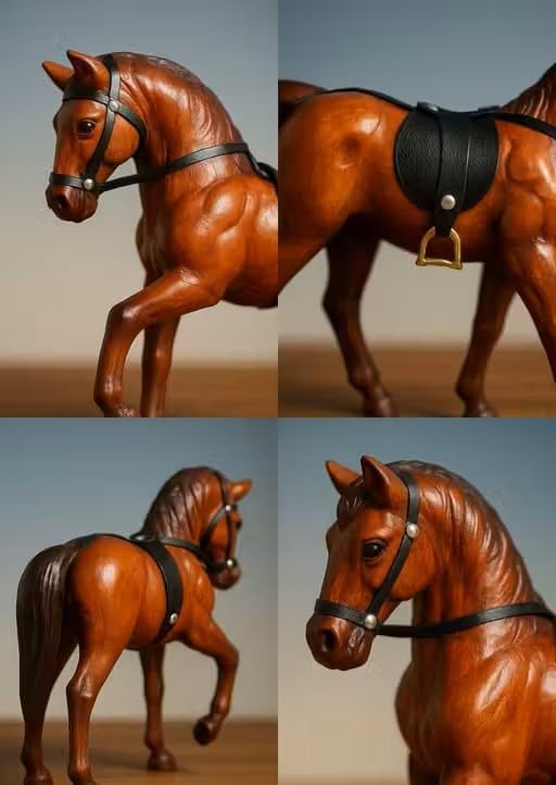Image of Handicraft Standing Horse Decorative Showpiece, Leather and Wood, Brown, 23 cm