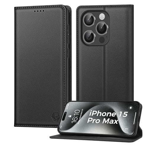Kirnntca Handyhülle für iPhone 15 Pro Max Hülle Kartenfach Premium PU Leder Klapphülle Schutzhülle Standfunktion Tasche Flip Case für iPhone 15 Pro Max - Schwarz
