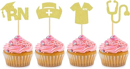24 piezas de decoración de cupcakes de enfermería, graduación para enfermeras, fiestas temáticas de enfermería, escuela médica, fiesta de