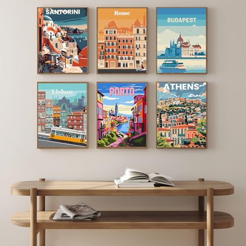6 Pack Paint by Numbers Kit for Adults Beginner, Travel City Landscape Adult Paint by Number Kits on Canvas, DIY Acrylic Oil Easy Painting by Numbers for Home Wall Decor 8X12 inch (Without Frame)