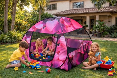 Image of Play House Foldable One Side Round Tent House for Kids Lightweight and Portable |Foldable Tent House for Kids Activity Indoor Outdoor |Play Tent House for Multi Purpose (Heart Pink)