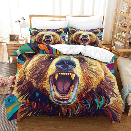 Housse de couette ours sauvage lit double parure microfibre facile à laver - 3