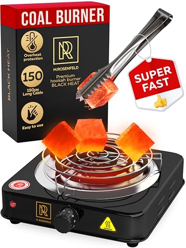 Coal Burner for Hookah Cubes 500W with grid BLACK HEAT Charcoal Burner Electric for Shisha with grill & FREE Tongs Hookah Starter Strong Durable 304 Steel Coil Coals