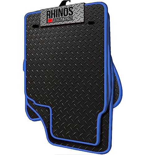 TAILORED TO FIT FORD FIESTA MK7 ZETEC (2012-2017) – FULL SET OF HEAVY DUTY DURABLE INTERIOR FLOOR RUBBER CAR MATS – BLACK RUBBER + BLUE EDGING