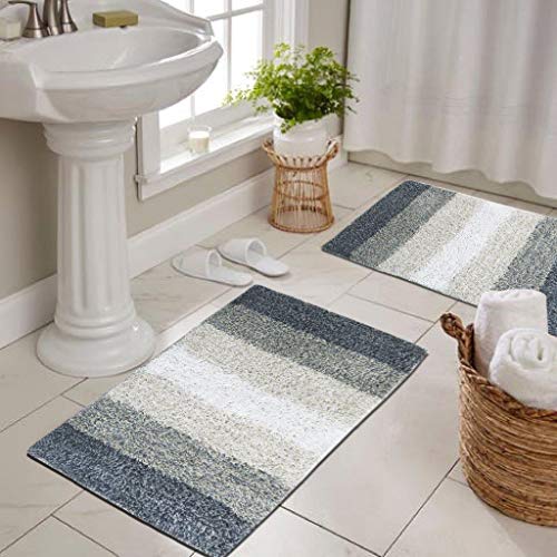 Image of THE HOME TALK Cotton Stripes Bathmats | Water Absorbent Runners | Floor Mats /Rugs for Kitchen, Bathroom & Sink | Ultra Soft Mats | Non-Slip | Pack of 2 | 40 x 60 cm | Grey Store
