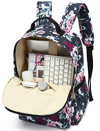 Image of Leaper Water-resistant Floral Backpack Travel Bag bags Satchel (Pink-Dark Blue)