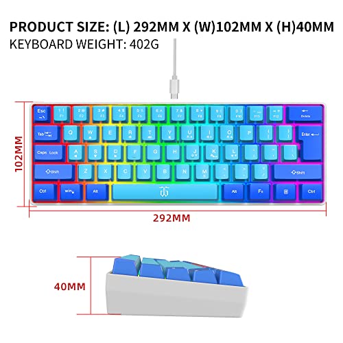 Image of Snpurdiri 60% Wired Gaming Keyboard, RGB Ultra Compact Mini Keyboard, Waterproof Mechanical Touch, Small Keyboard for PC /Mac Gamer, Typist, Travel, Easy to Carry on Business Trip (Blue-Wathet)