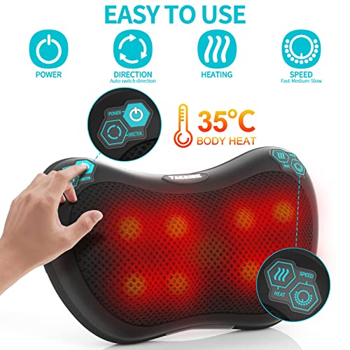 Shiatsu-Massagekissen Rückenmassagegerät mit 8 Knoten und 3 Speed Tiefengewebsknetung Leise Massagegerät für Hals Rücken Bein Nacken mit 1,8 m Stromkabel 1,2 m Autokabel - Image 3