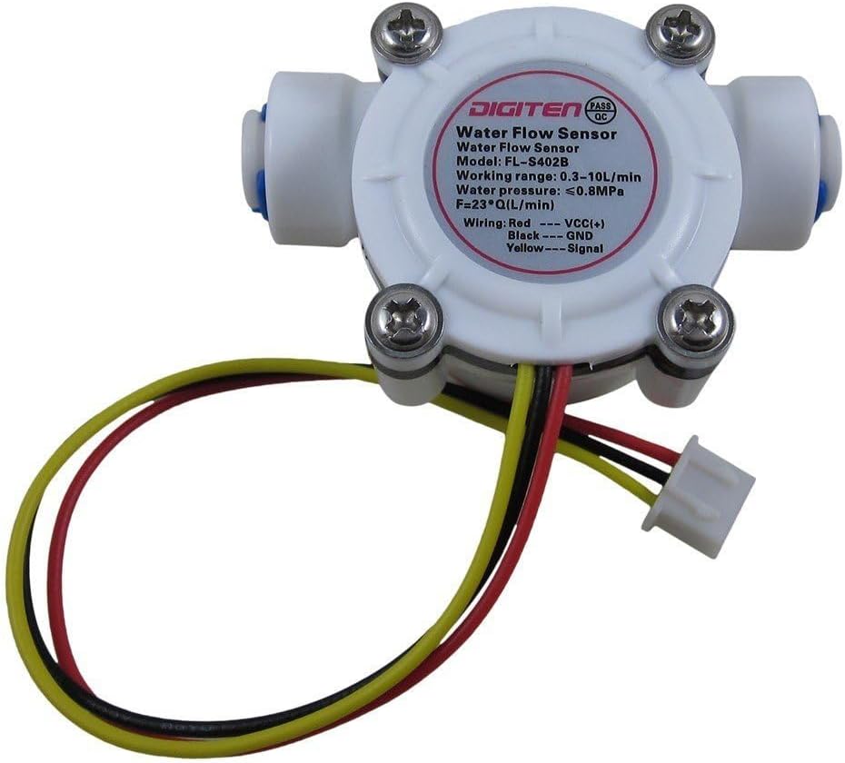 DIGITEN G1/4" Quick Connect Hall Effect Sensor Water Flow Sensor Flowmeter Water Flow Counter Meter 0.3-10L/min - Arduino, Raspberry Pi, and Reverse Osmosis Filter Compatible