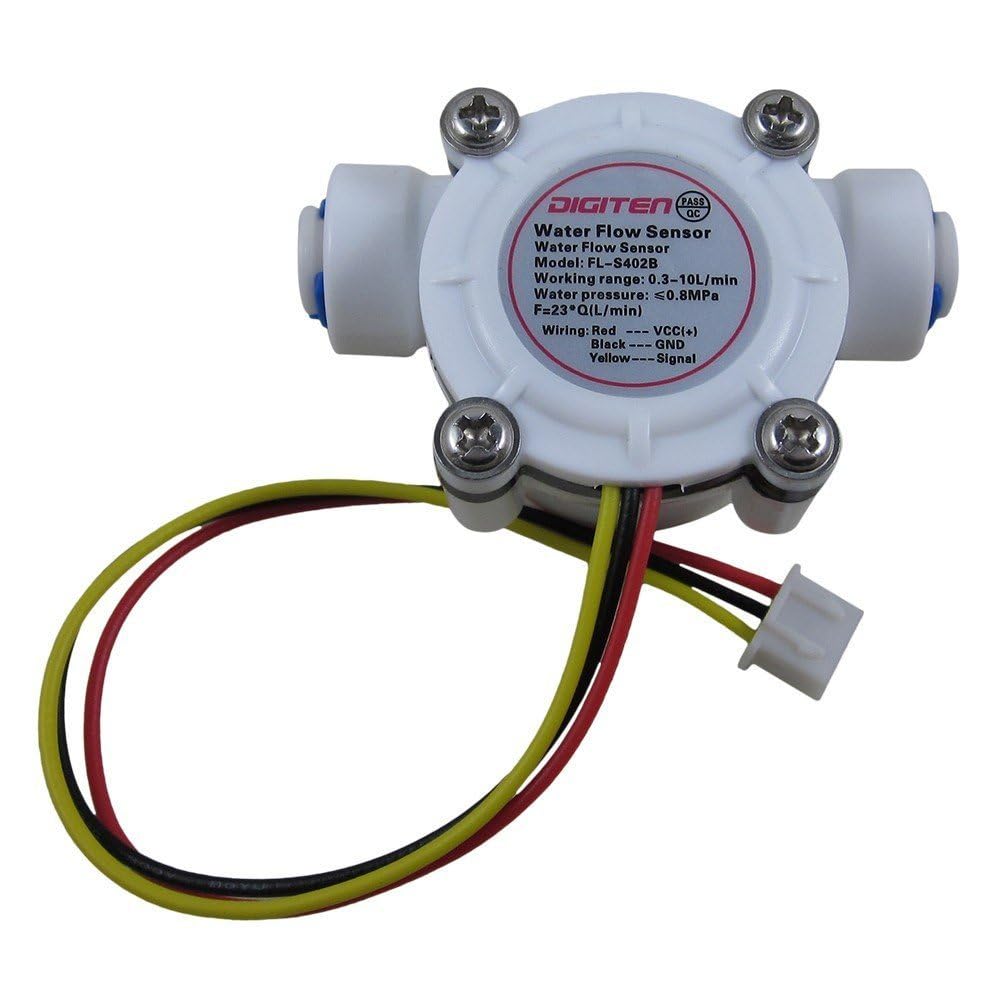 DIGITEN G1/4" Quick Connect Hall Effect Sensor Water Flow Sensor Flowmeter Water Flow Counter Meter 0.3-10L/min - Arduino, Raspberry Pi, and Reverse Osmosis Filter Compatible