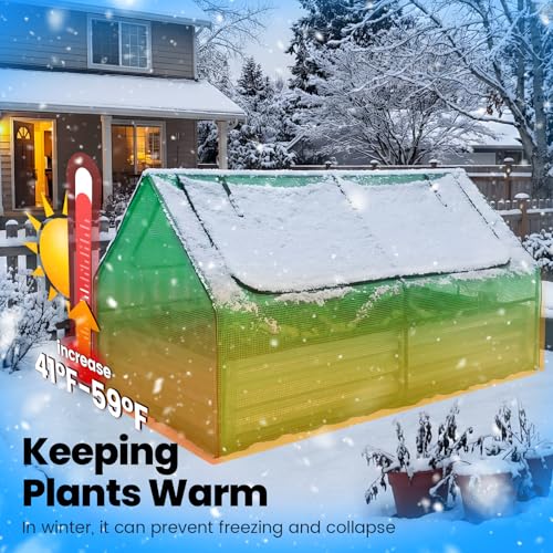 Image of Quictent 6x3x1ft Galvanized Raised Garden Bed with Cover Metal Planter Bottomless Box w / 2 Large Screen Windows Mini Greenhouse 20pcs T-Tags 1 Pair Gloves Outdoor Growing Vegetables (Green)