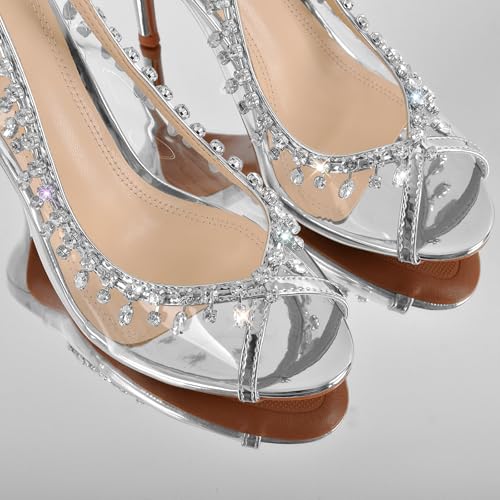 sexytag Women's Crystal Clear Heels Jewel Embellished Peep Toe Stiletto Slingback High Heels Sandals3