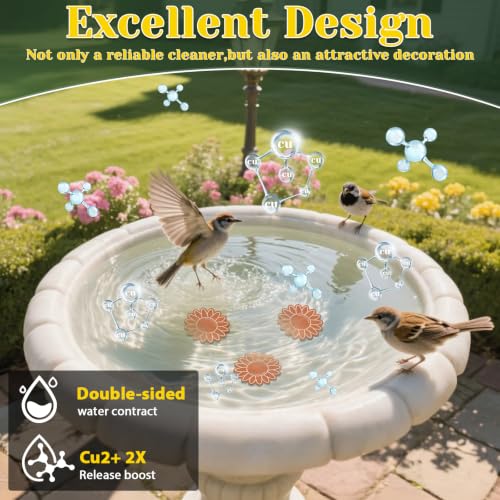 Image of 5Pcs Bird Bath Copper Disk 99.99% Pure Copper Purification Disk 0.6mm for Clean Water via Natural Physics Universal Fit for All Season Outdoor Birdbaths,Bowls and Garden Fountains(Sunflower)
