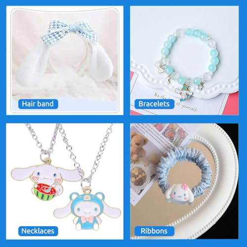 Image of ZIBUYU 9Pcs Kawaii Cinnamoroll School Kit for Girls, Stuff Cute Stationery School Supplies Set Headband, Ear Dog Headband, Hairband, Stationery Pouch, Stickers, Necklaces, Bracelet, Keychain