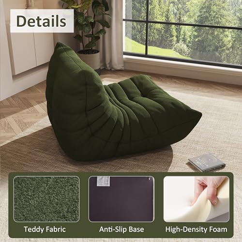 Image of Bean Bag Chairs for Adults, Memory Foam Reading Bean Bag Sofa Chair with Faux Fur Filler, Fireside Floor Gaming Chairs for Living Room, Bedroom and Office (Green, Single)