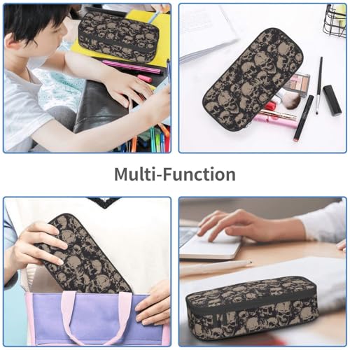 Image of Scary Skull Horror Vintage Pencil Case Organizer Big Capacity Pencil Pouch Stationery With Zipper School Supplies Pencil Bag For Girls Boys Office