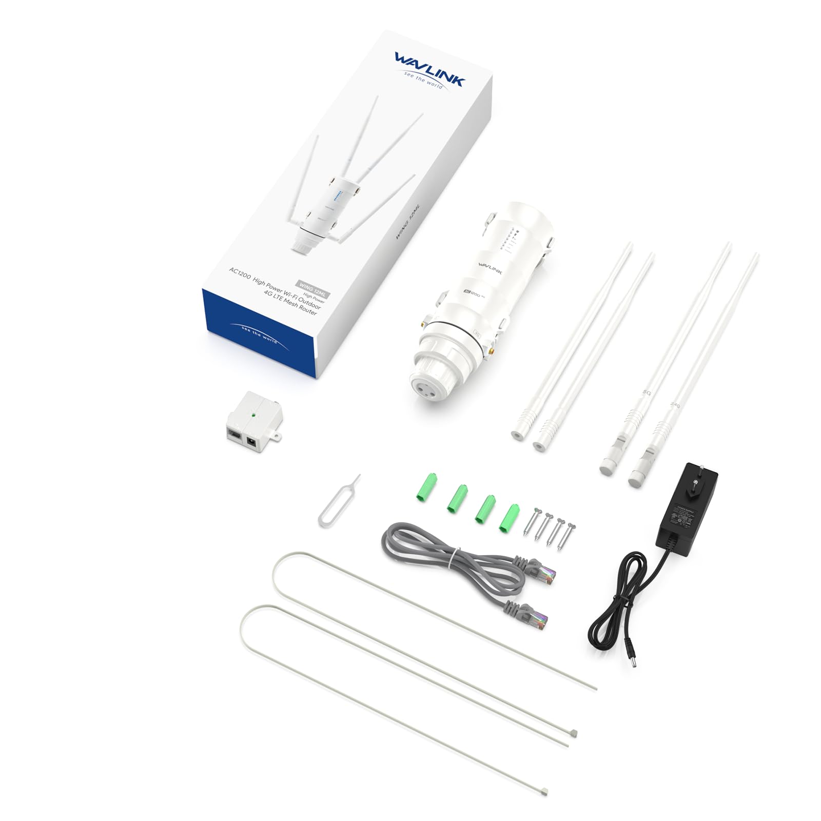 Ripetitore WiFi Esterno Potente Wavlink AC1200 4G LTE Dual Band Alta Potenza con Antenna Lunga Portata 7dBi e Slot SIM - Amplificatore WiFi Outdoor PoE per Copertura Estesa Fino a 200m