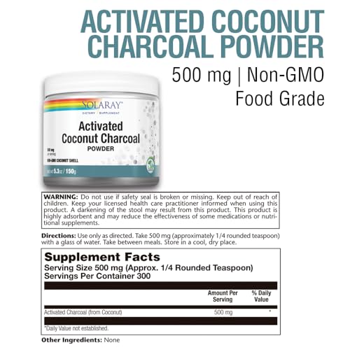 Image of SOLARAY Activated Coconut Charcoal Powder 500 mg | Healthy Inner Cleansing & Digestive Tract Support | 300 Servings