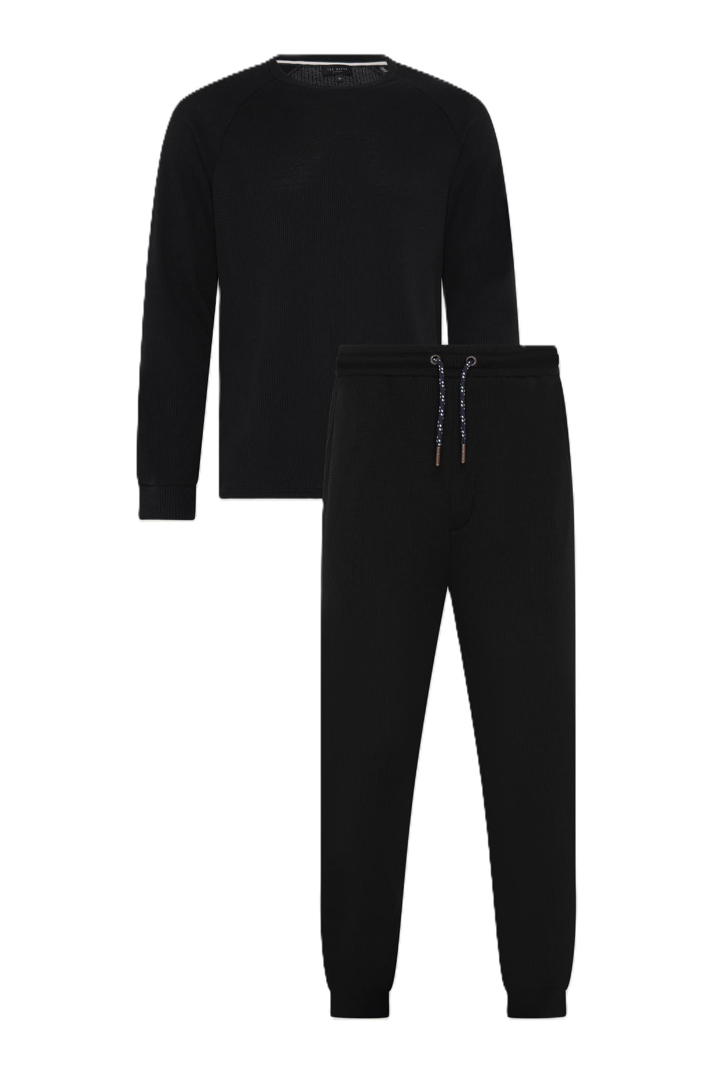 Ted Baker Mens Waffle Long Sleeve Shirt & Jogger Pajama Set, Black, L UK