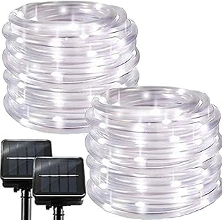 Chipark Solar String Lights Outdoor, 2 Pack 100 LED Solar Powered Fairy Rope Lights 8 Modes Waterproof Tube Light Copper Wire Decorative Lighting for Garden Fence Patio Tree Party Wedding(Cool White)